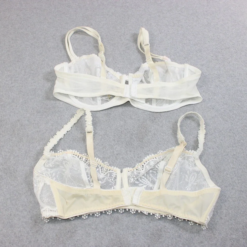 Chantelle Bra Women 36DD White Floral Lace Underwire Wireless Unlined Sexy Lot